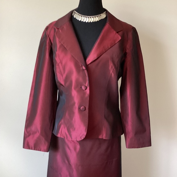 VINTAGE Holt Renfrew 2-piece Taffeta Outfit Burgundy US 8 - Picture 2 of 11